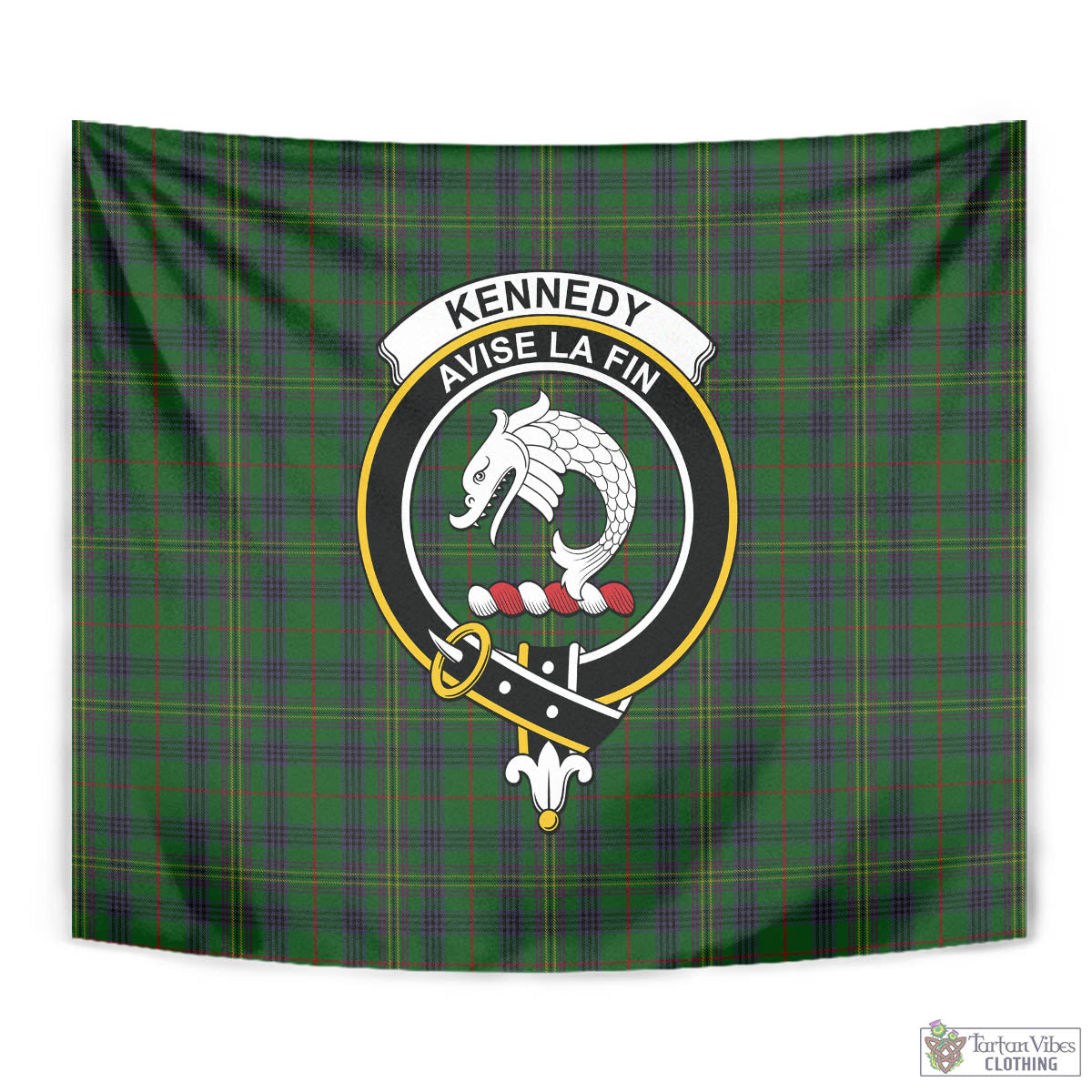 Tartan Vibes Clothing Kennedy Tartan Tapestry Wall Hanging and Home Decor for Room with Family Crest