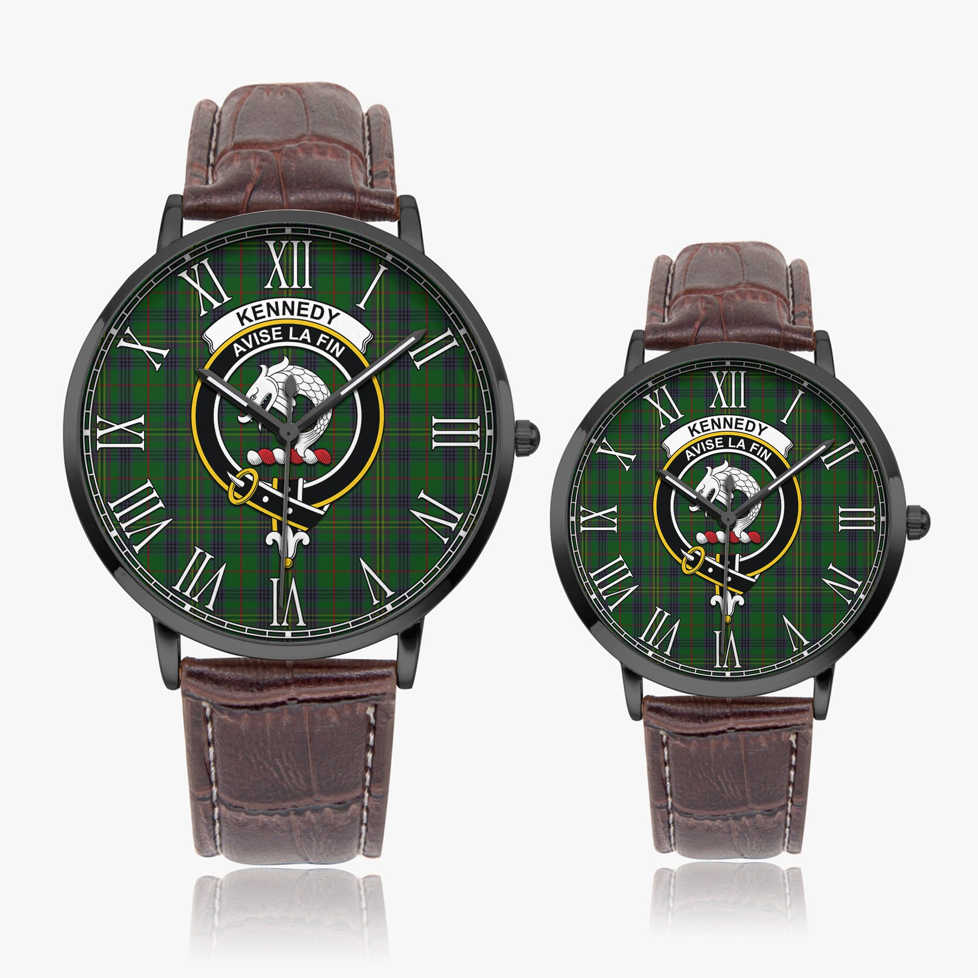 Kennedy Tartan Family Crest Leather Strap Quartz Watch - Tartanvibesclothing