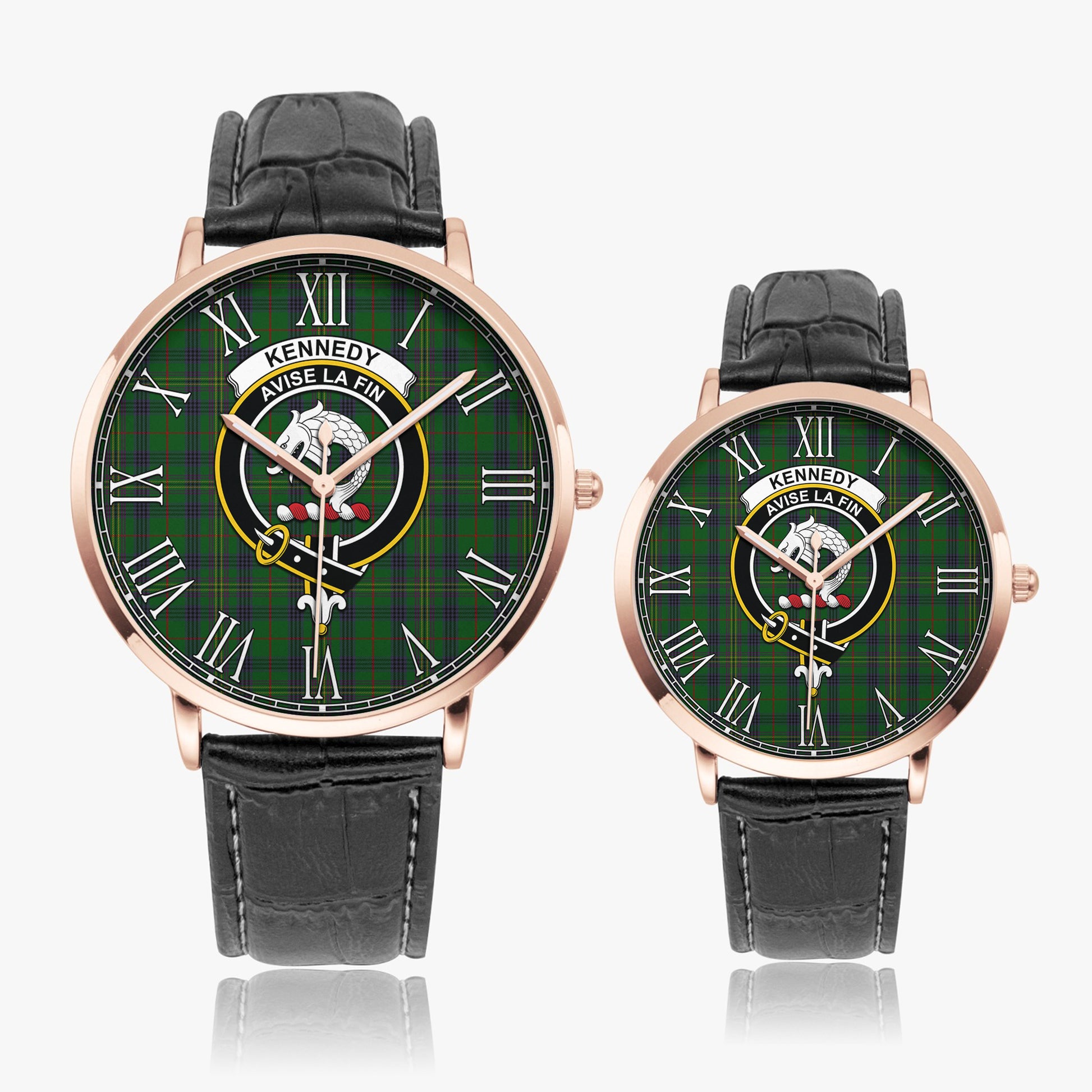 Kennedy Tartan Family Crest Leather Strap Quartz Watch - Tartanvibesclothing