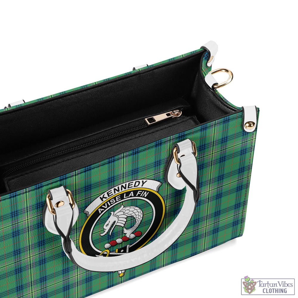 Tartan Vibes Clothing Kennedy Ancient Tartan Luxury Leather Handbags with Family Crest