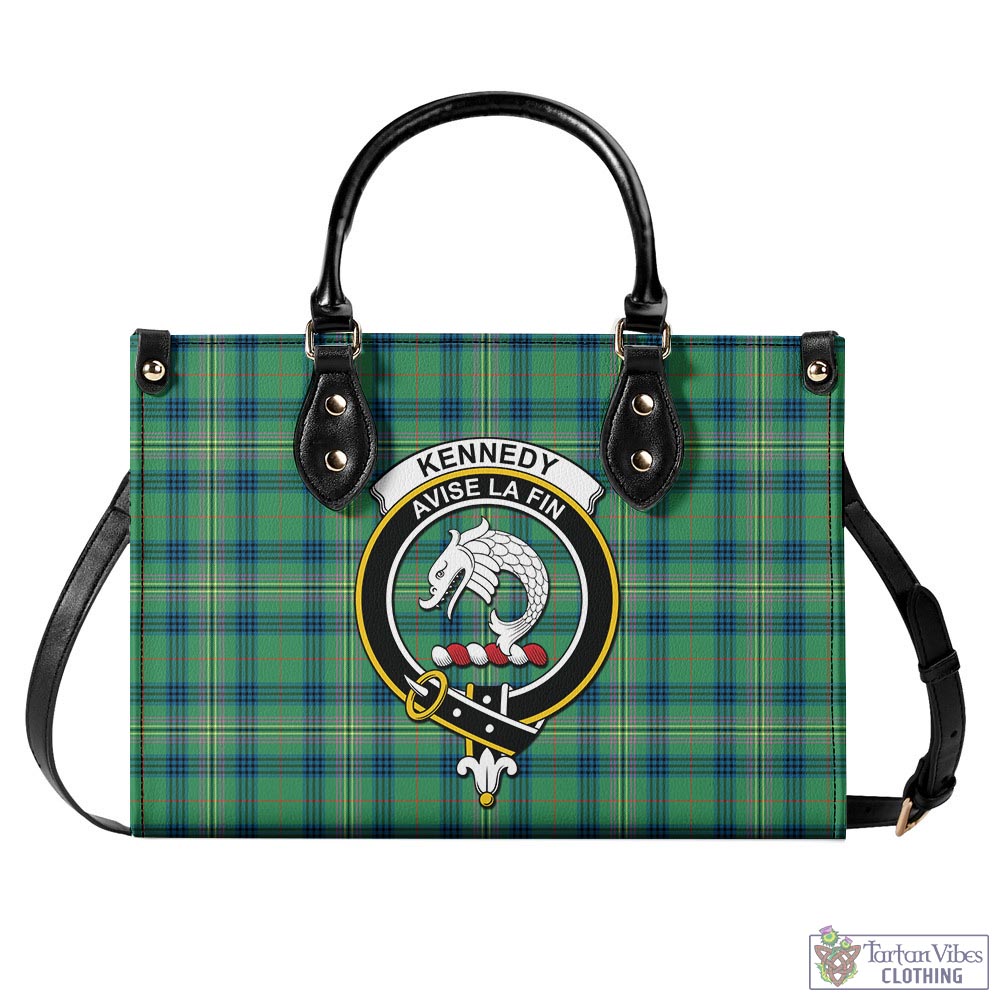 Tartan Vibes Clothing Kennedy Ancient Tartan Luxury Leather Handbags with Family Crest