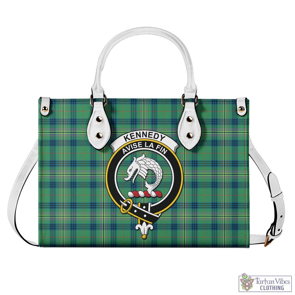 Tartan Vibes Clothing Kennedy Ancient Tartan Luxury Leather Handbags with Family Crest