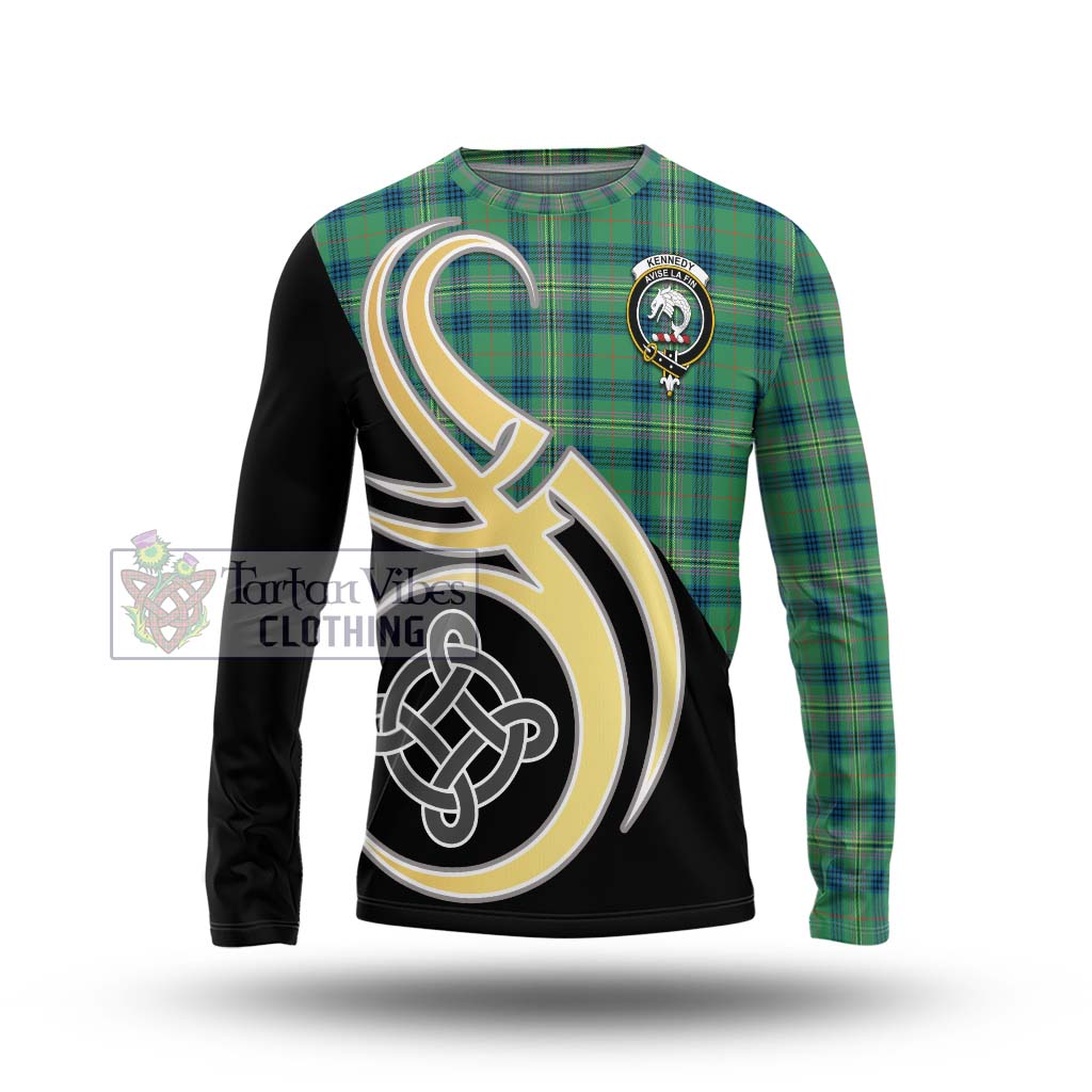 Kennedy Ancient Tartan Long Sleeve T-Shirt with Family Crest and Celtic Symbol Style Unisex - Tartan Vibes Clothing