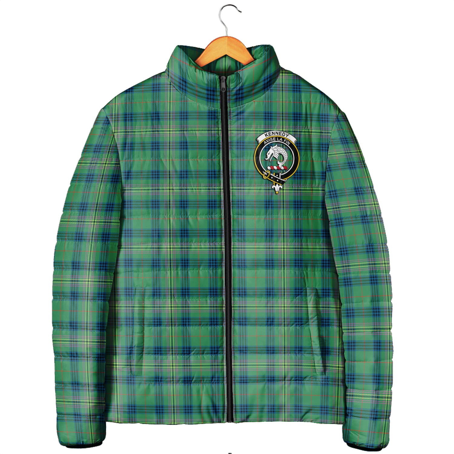 Kennedy Ancient Tartan Padded Jacket with Family Crest Men's Padded Jacket - Tartan Vibes Clothing