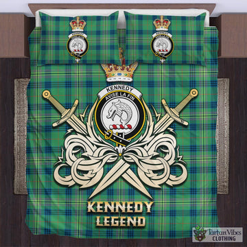 Kennedy Ancient Tartan Bedding Set with Clan Crest and the Golden Sword of Courageous Legacy