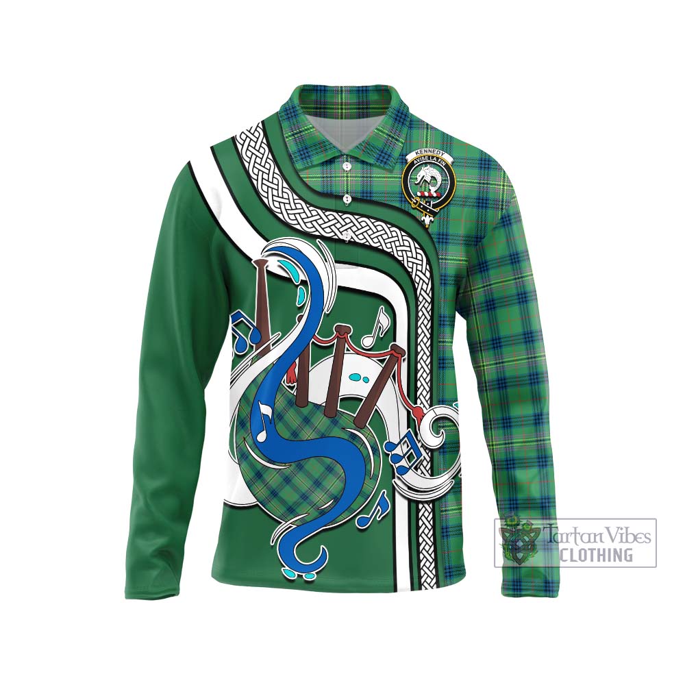 Tartan Vibes Clothing Kennedy Ancient Tartan Long Sleeve Polo Shirt with Epic Bagpipe Style