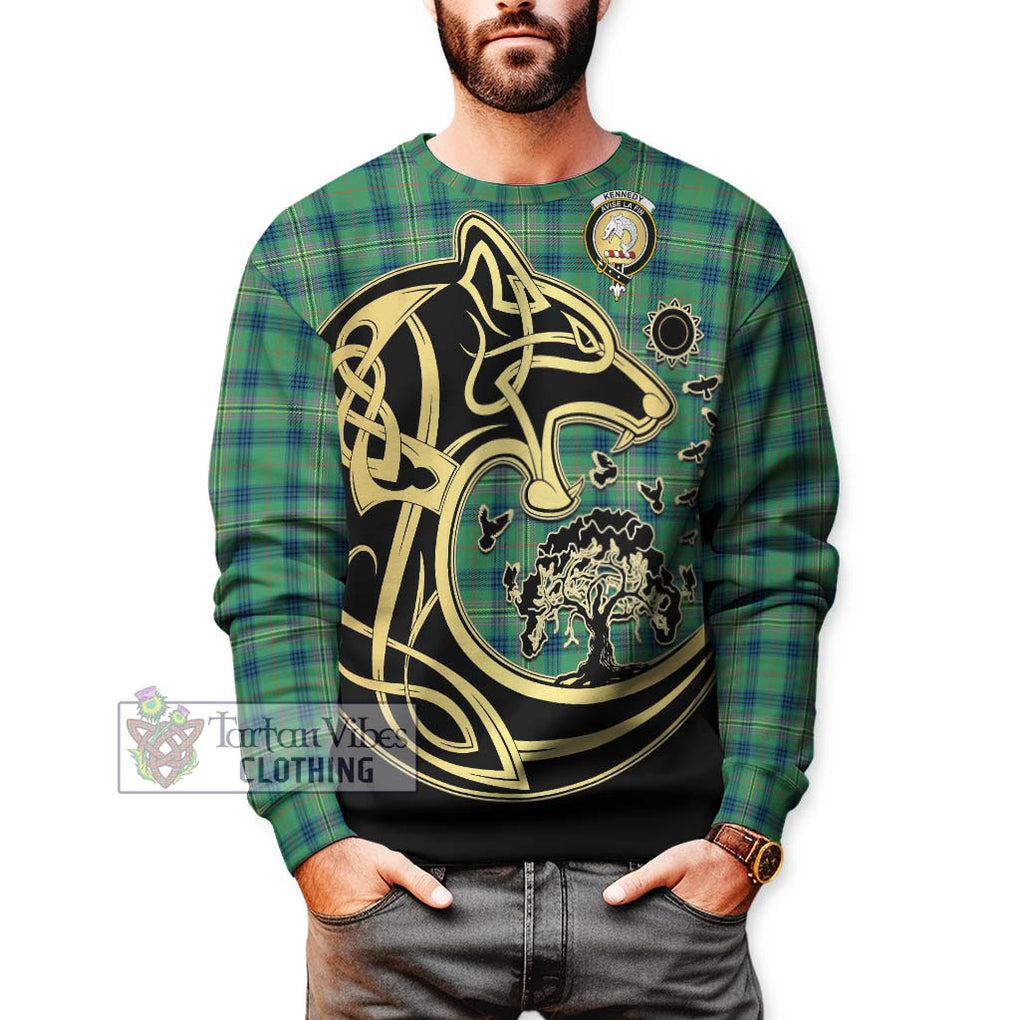 Kennedy Ancient Tartan Sweatshirt with Family Crest Celtic Wolf Style Unisex - Tartan Vibes Clothing