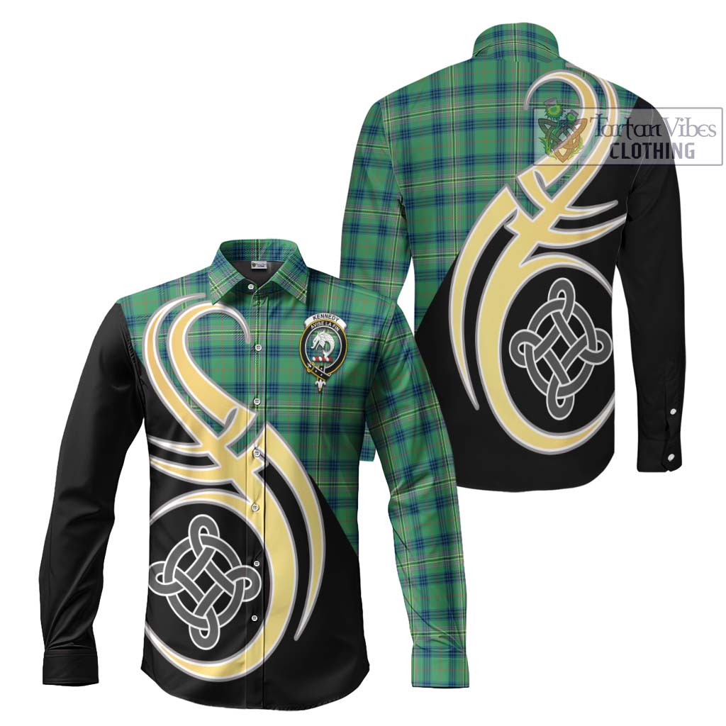 Kennedy Ancient Tartan Long Sleeve Button Shirt with Family Crest and Celtic Symbol Style Men's Shirt S - Tartan Vibes Clothing