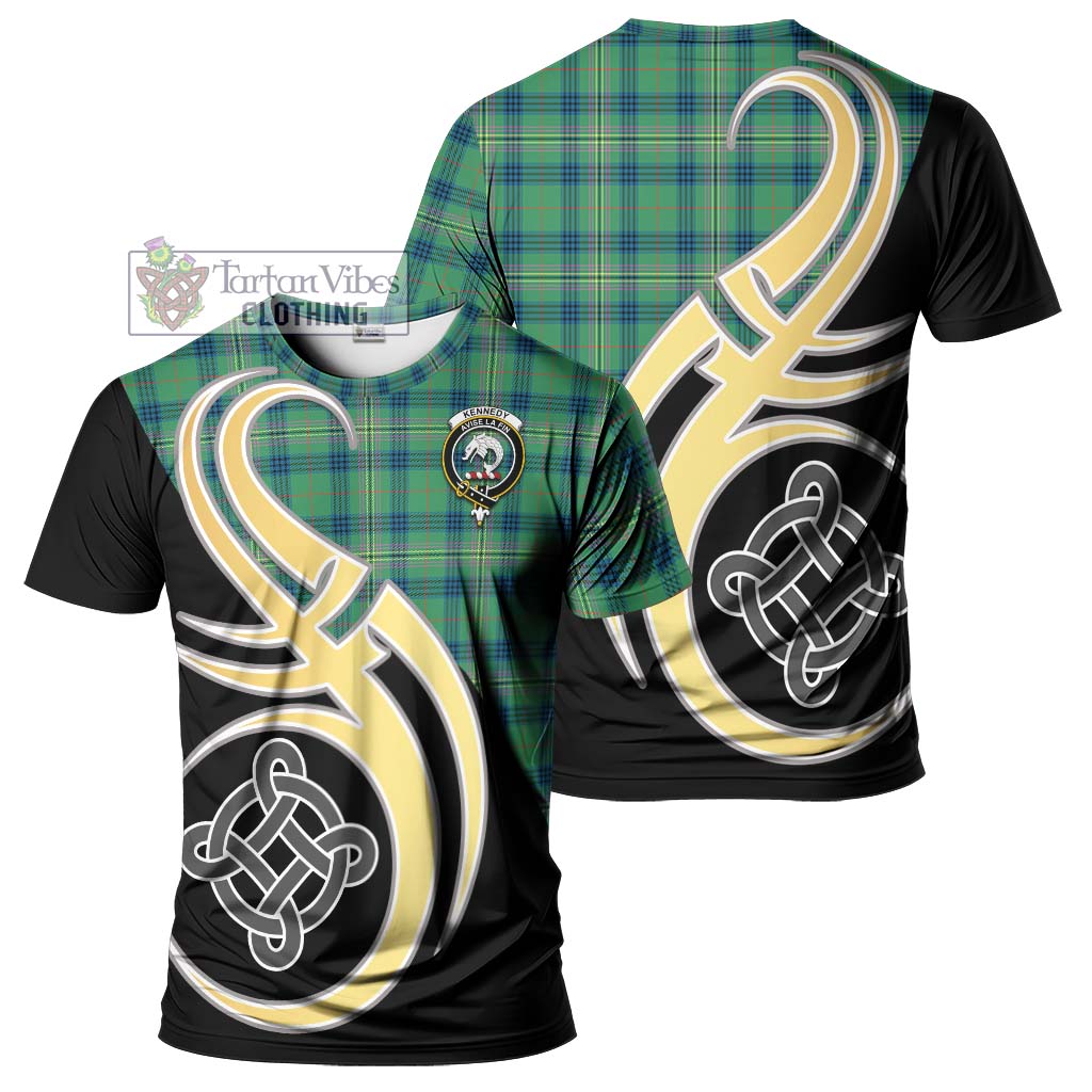 Tartan Vibes Clothing Kennedy Ancient Tartan T-Shirt with Family Crest and Celtic Symbol Style