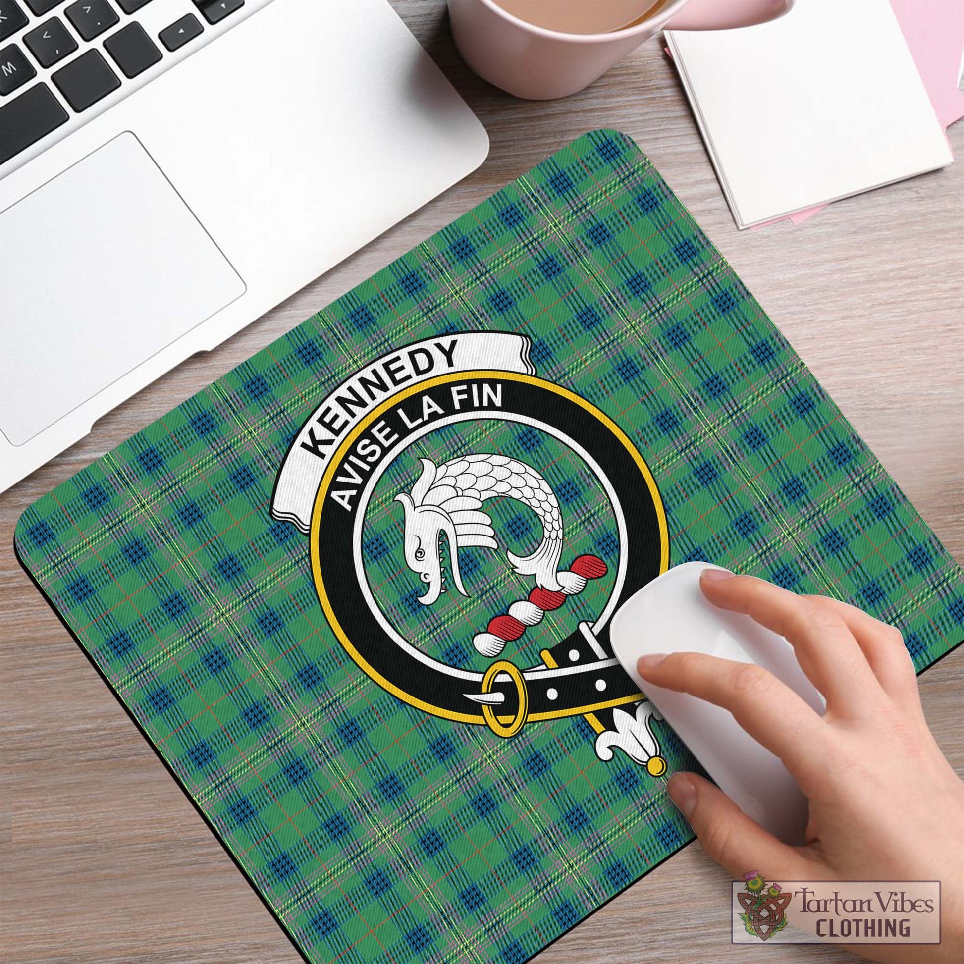 Tartan Vibes Clothing Kennedy Ancient Tartan Mouse Pad with Family Crest