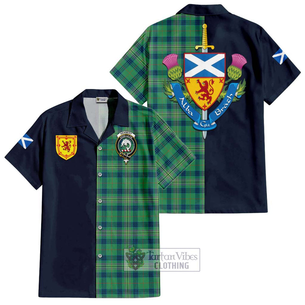 Tartan Vibes Clothing Kennedy Ancient Tartan Short Sleeve Button Shirt with Scottish Lion Royal Arm Half Style