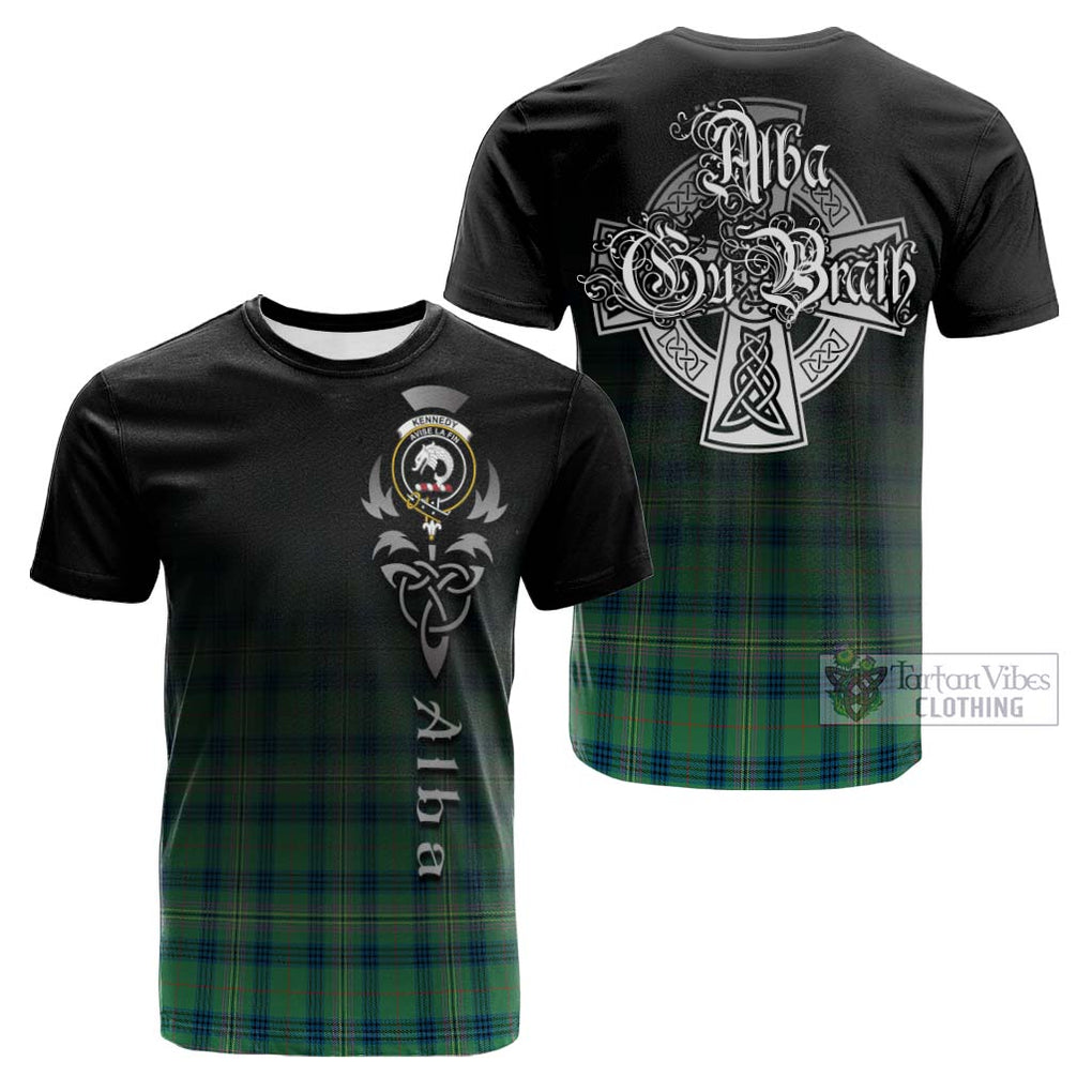 Tartan Vibes Clothing Kennedy Ancient Tartan Cotton T-shirt Featuring Alba Gu Brath Family Crest Celtic Inspired