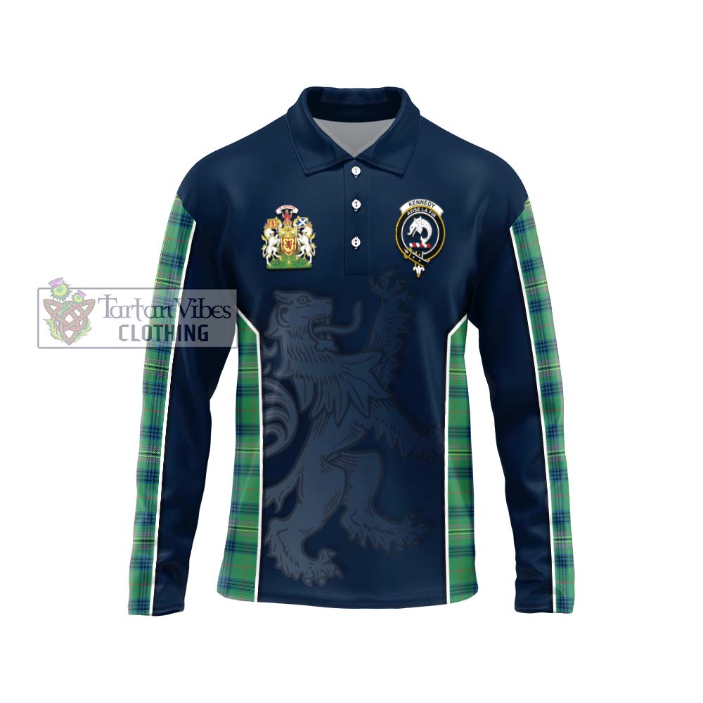 Kennedy Ancient Tartan Long Sleeve Polo Shirt with Family Crest and Lion Rampant Vibes Sport Style Unisex - Tartan Vibes Clothing