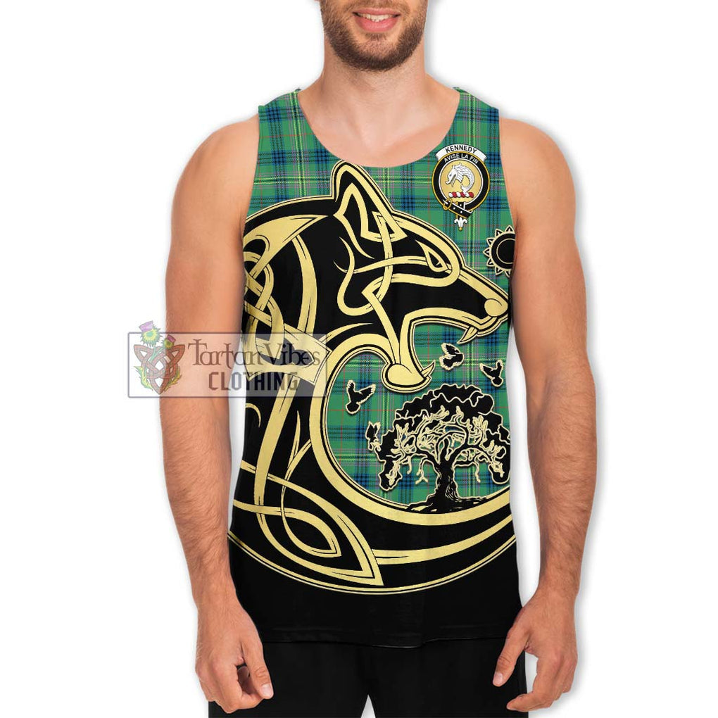 Kennedy Ancient Tartan Men's Tank Top with Family Crest Celtic Wolf Style Men - Tartan Vibes Clothing