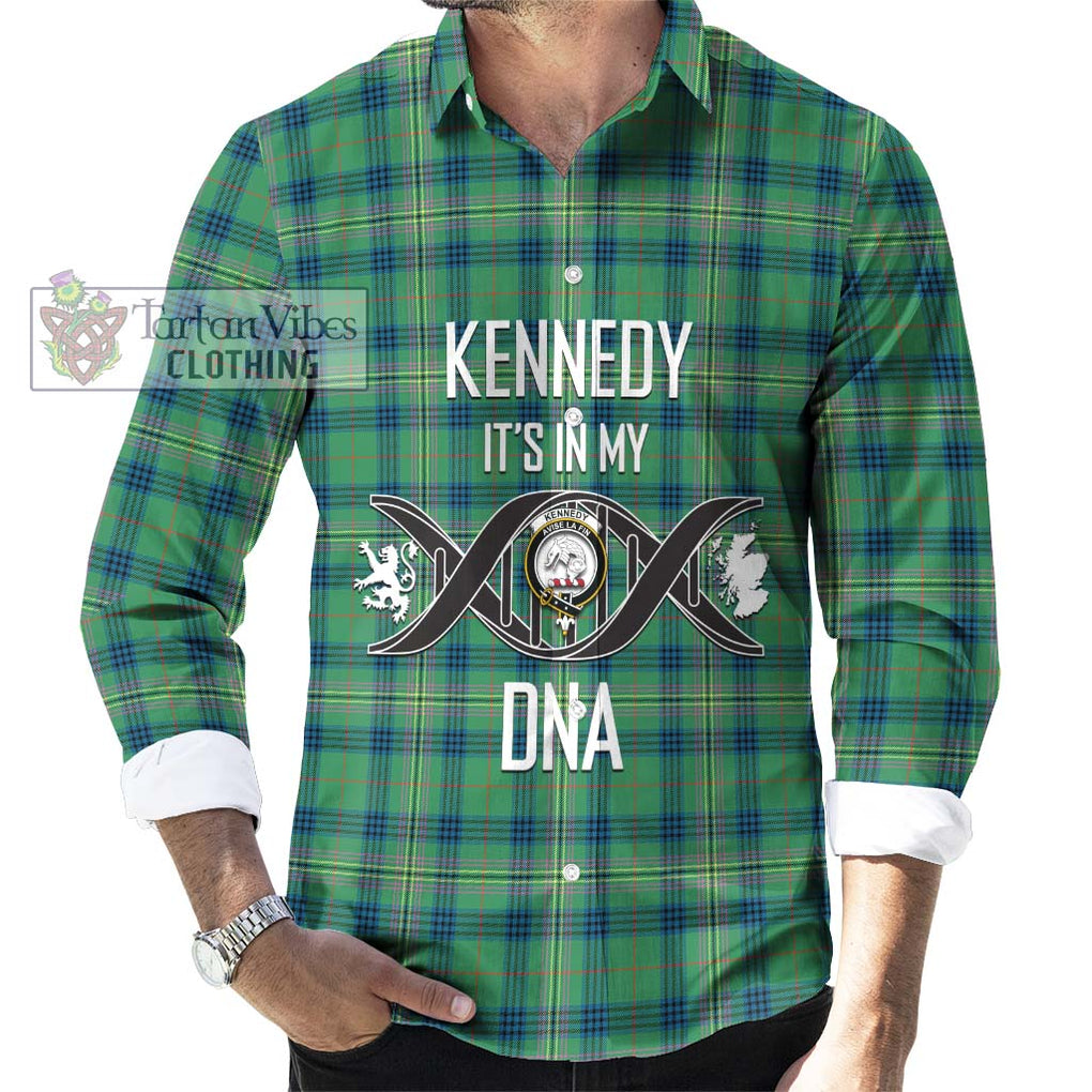 Kennedy Ancient Tartan Long Sleeve Button Shirt with Family Crest DNA In Me Style Men's Shirt S - Tartanvibesclothing Shop