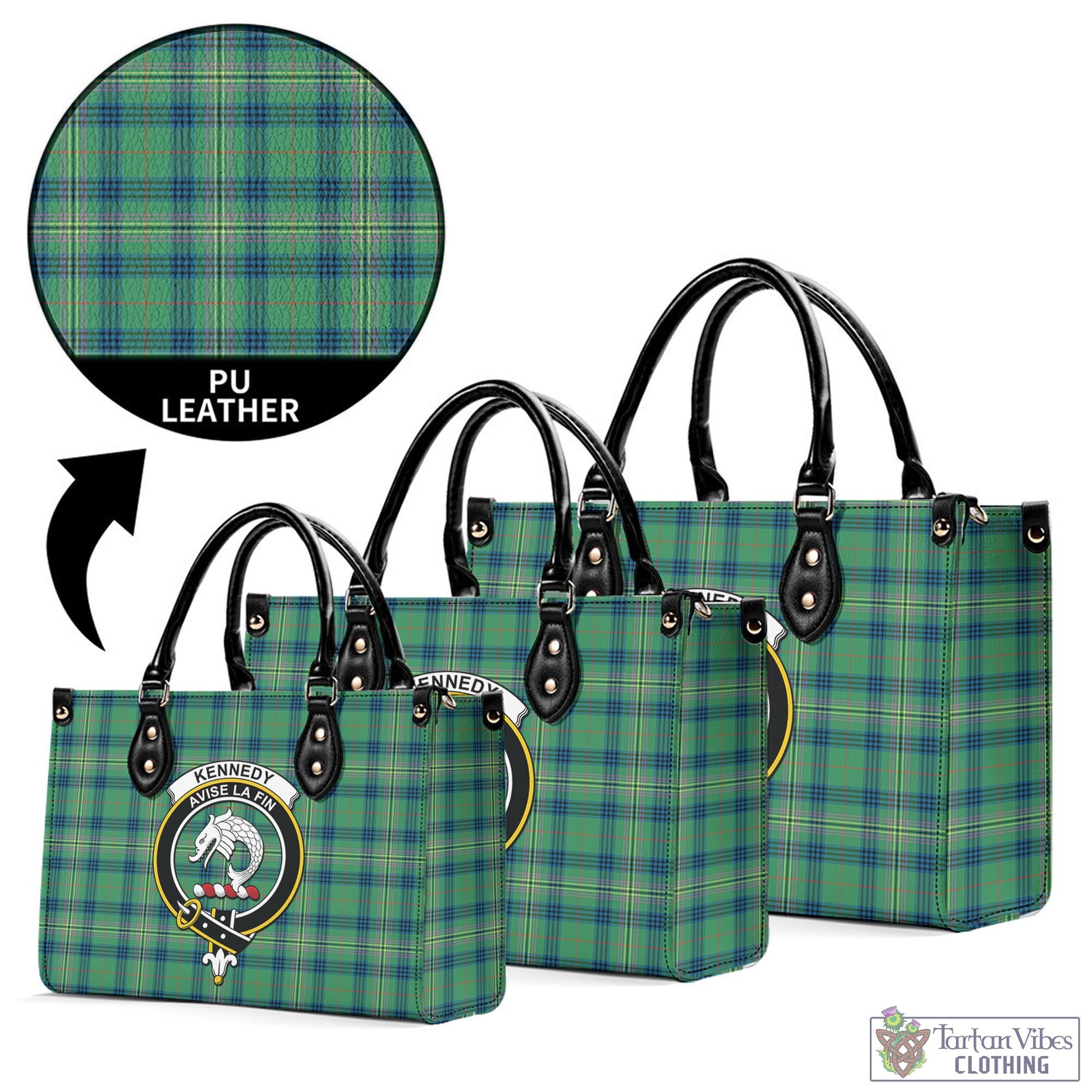 Tartan Vibes Clothing Kennedy Ancient Tartan Luxury Leather Handbags with Family Crest