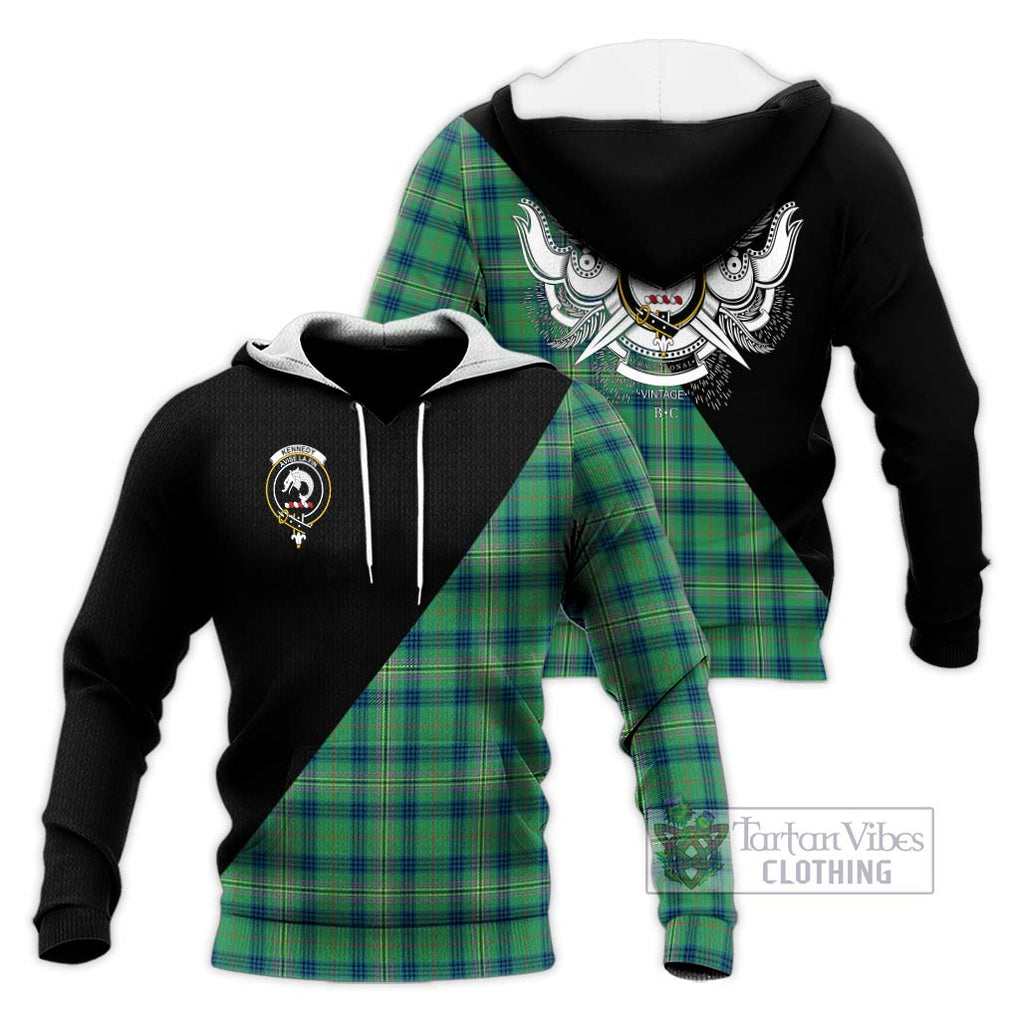 Kennedy Ancient Tartan Knitted Hoodie with Family Crest and Military Logo Style Unisex Knitted Pullover Hoodie - Tartanvibesclothing Shop