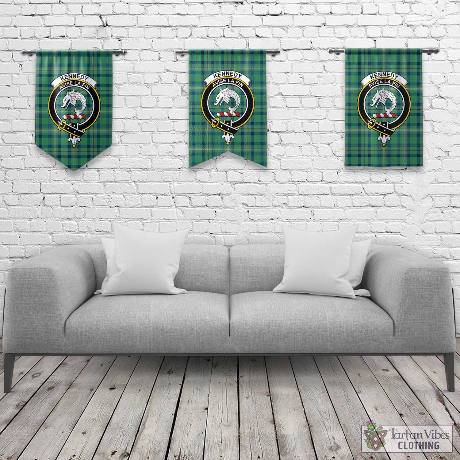 Tartan Vibes Clothing Kennedy Ancient Tartan Gonfalon, Tartan Banner with Family Crest