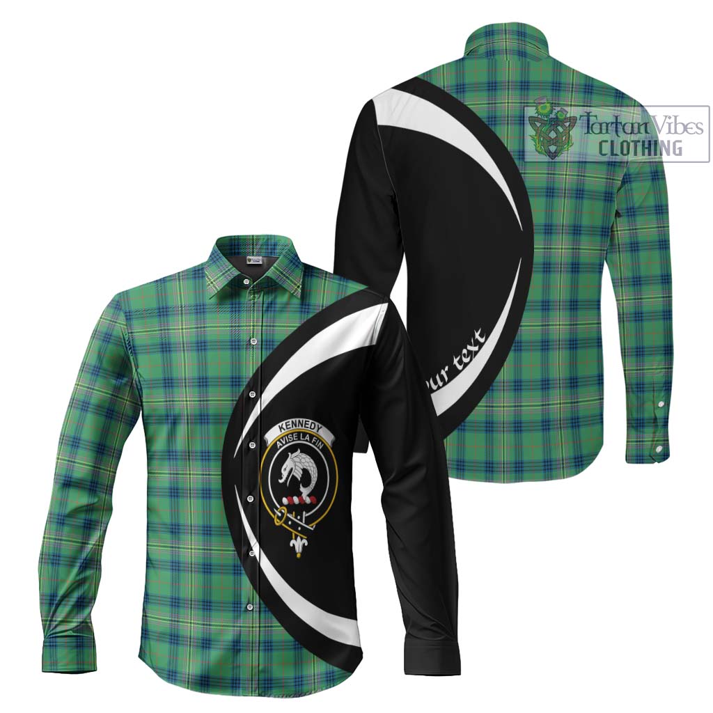 Kennedy Ancient Tartan Long Sleeve Button Up with Family Crest Circle Style Men's Shirt S - Tartan Vibes Clothing