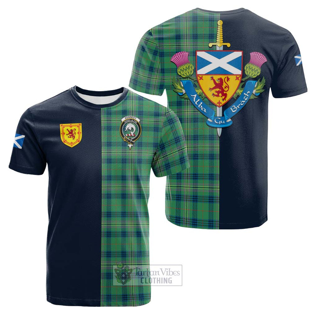 Tartan Vibes Clothing Kennedy Ancient Tartan Cotton T-shirt with Scottish Lion Royal Arm Half Style