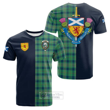 Kennedy Ancient Tartan Cotton T-shirt Alba with Scottish Lion Royal Arm Half Style