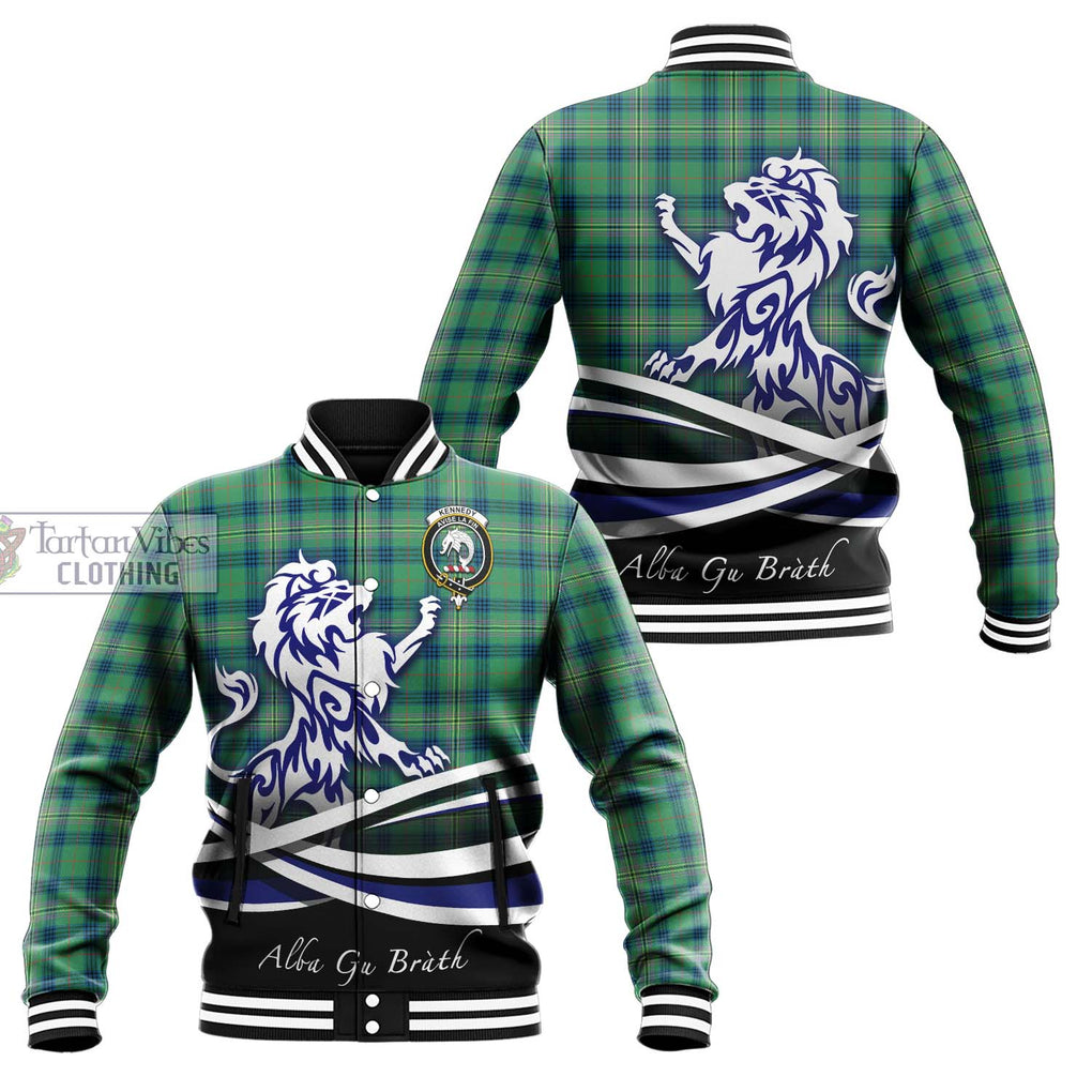 Kennedy Ancient Tartan Baseball Jacket with Alba Gu Brath Regal Lion Emblem Unisex - Tartanvibesclothing Shop