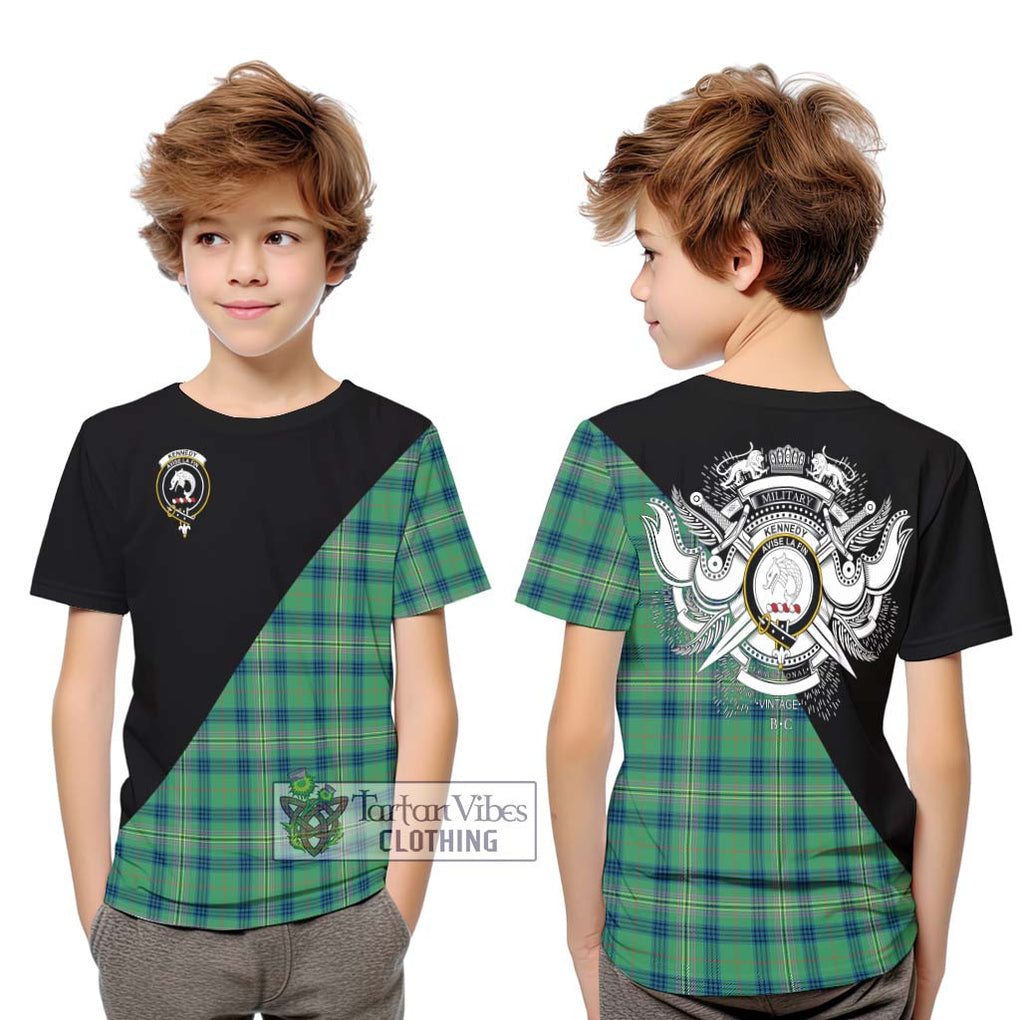 Kennedy Ancient Tartan Kid T-Shirt with Family Crest and Military Logo Style Youth XL Size14 - Tartanvibesclothing Shop