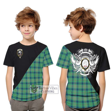 Kennedy Ancient Tartan Kid T-Shirt with Family Crest and Military Logo Style