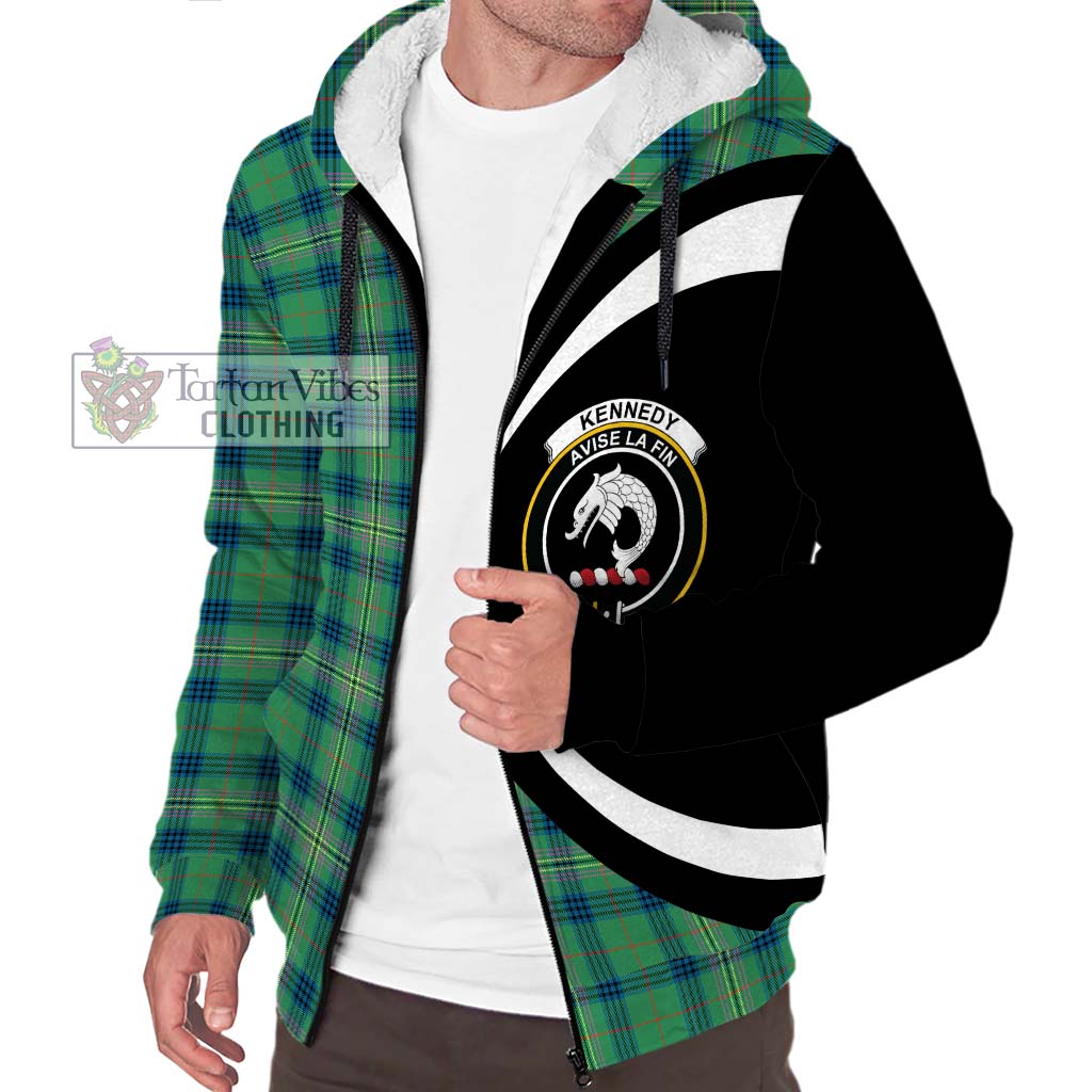 Kennedy Ancient Tartan Sherpa Hoodie with Family Crest Circle Style Unisex S - Tartan Vibes Clothing