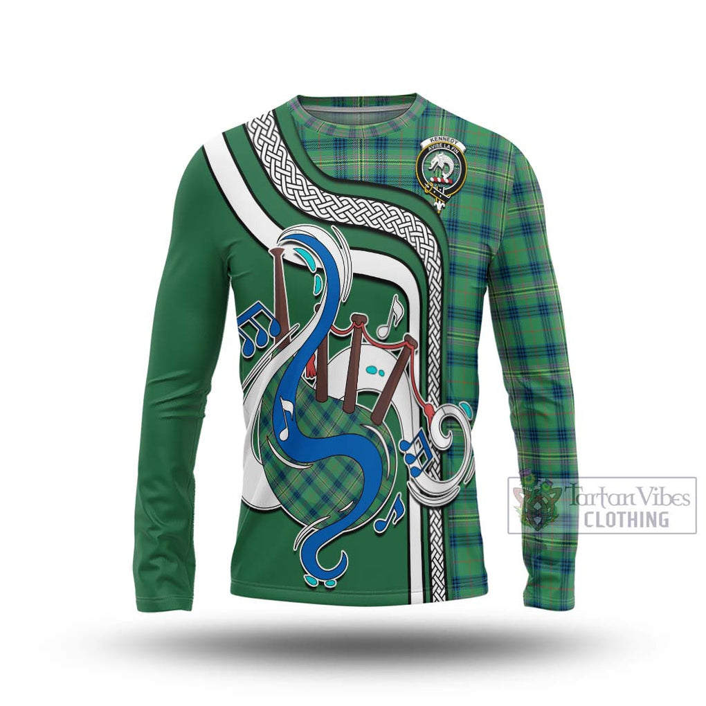 Tartan Vibes Clothing Kennedy Ancient Tartan Long Sleeve T-Shirt with Epic Bagpipe Style