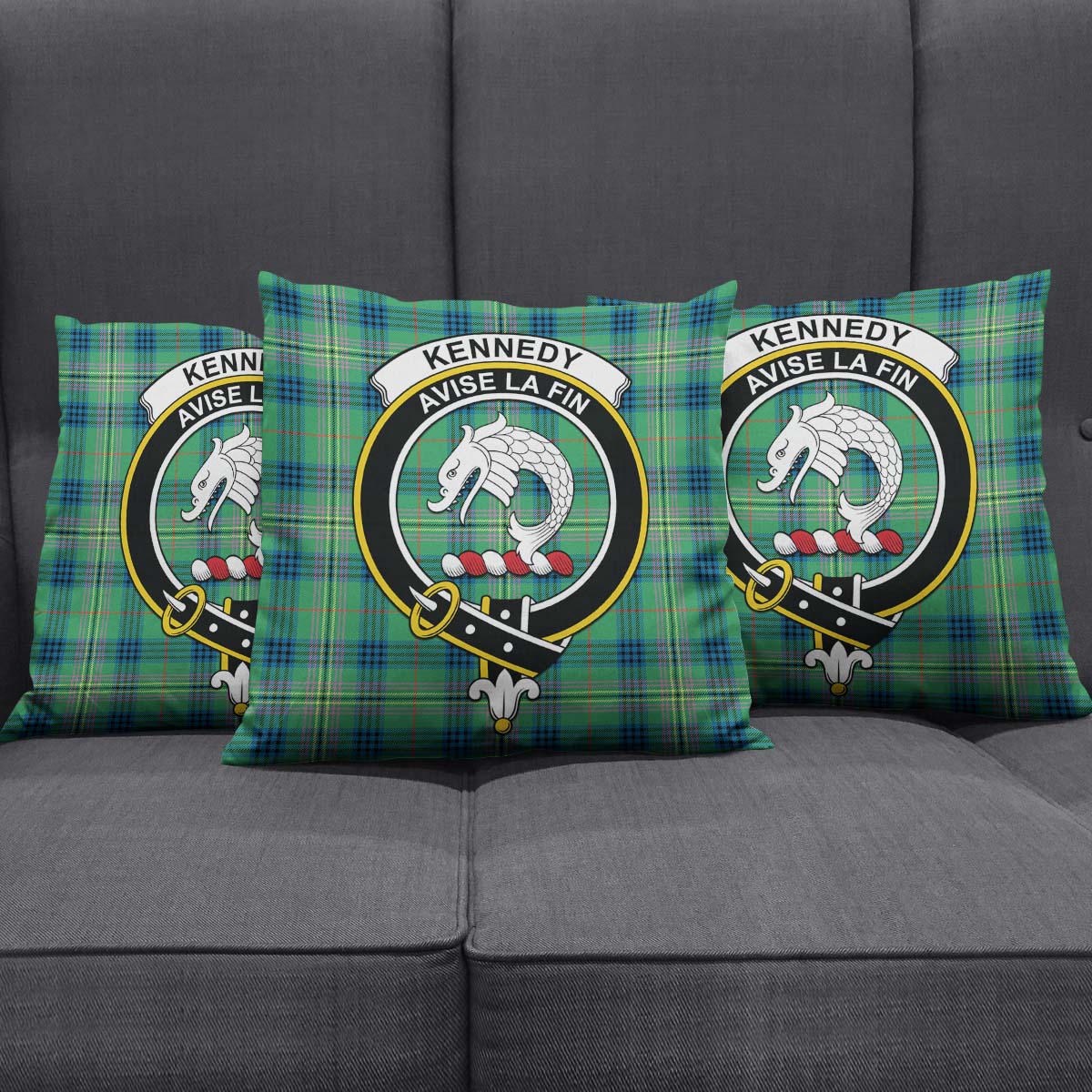 Kennedy Ancient Tartan Pillow Cover with Family Crest Square Pillow Cover - Tartanvibesclothing