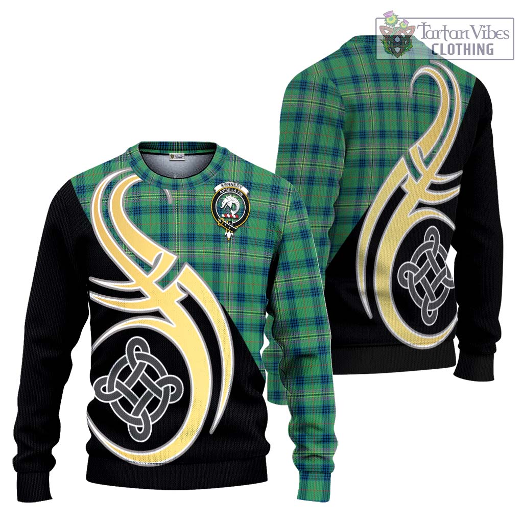 Kennedy Ancient Tartan Knitted Sweater with Family Crest and Celtic Symbol Style Unisex - Tartan Vibes Clothing