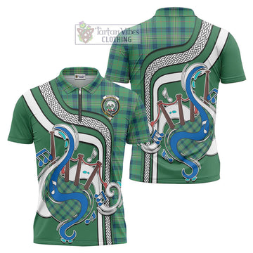 Kennedy Ancient Tartan Zipper Polo Shirt with Epic Bagpipe Style