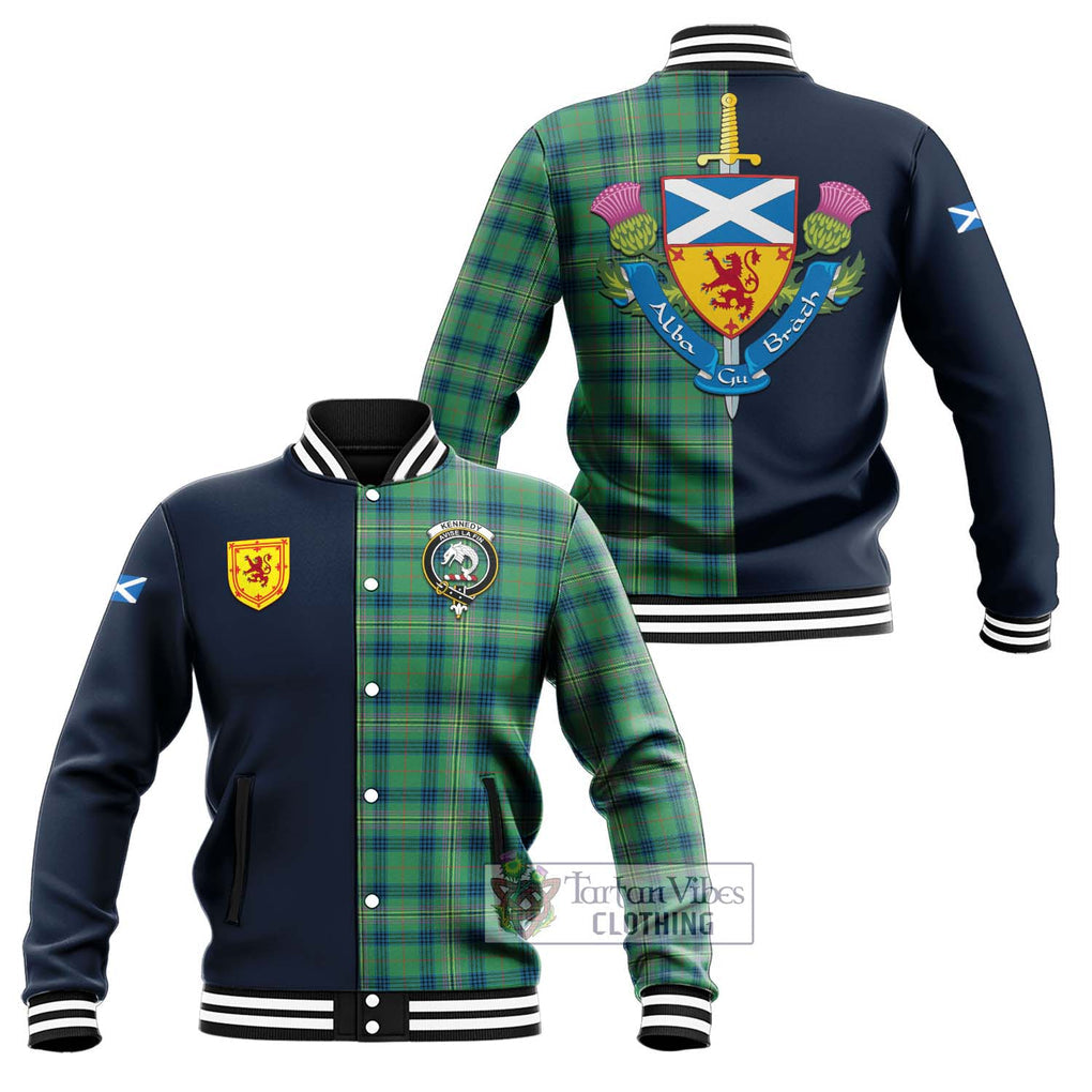 Tartan Vibes Clothing Kennedy Ancient Tartan Baseball Jacket with Scottish Lion Royal Arm Half Style