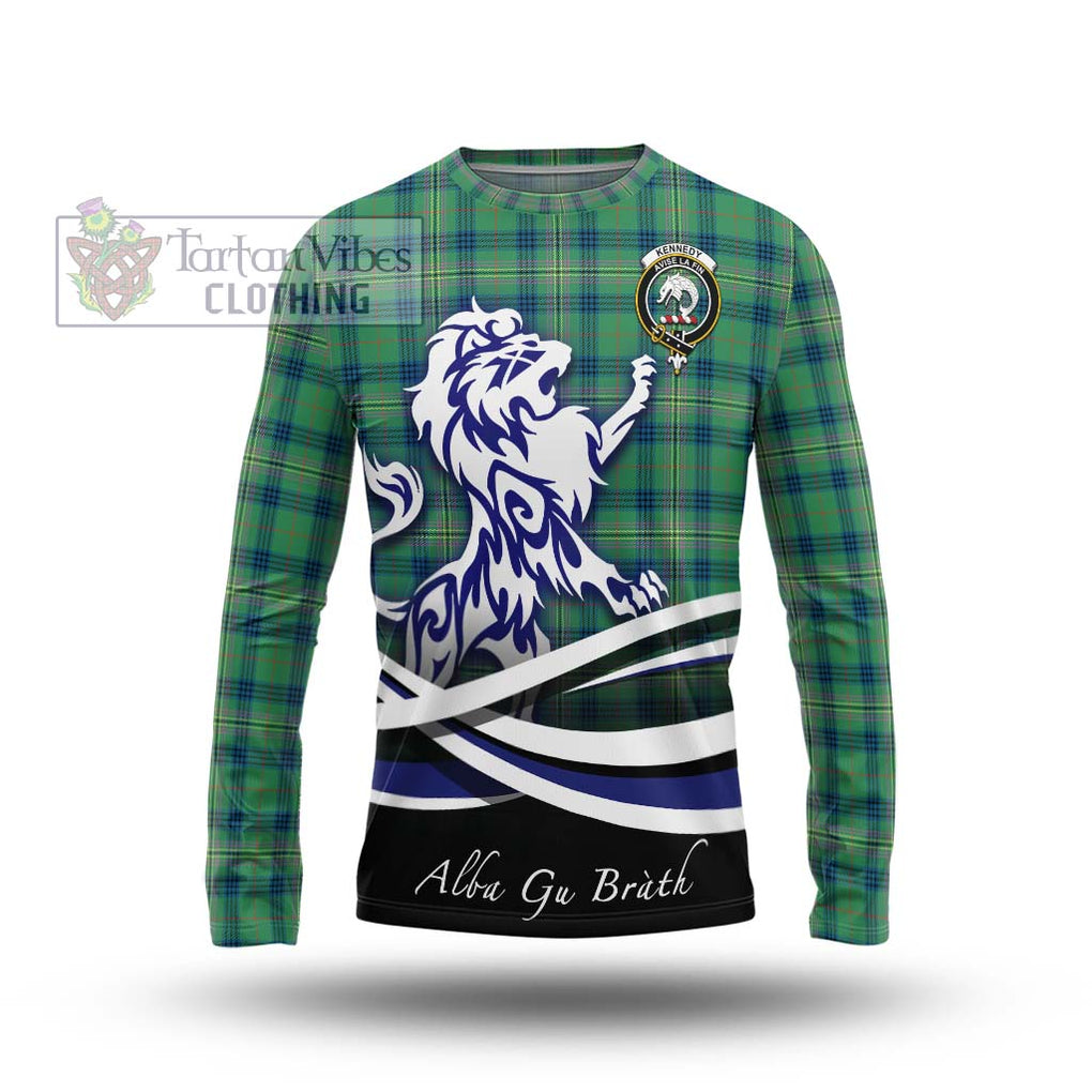 Kennedy Ancient Tartan Long Sleeve T-Shirt with Alba Gu Brath Regal Lion Emblem Unisex - Tartanvibesclothing Shop