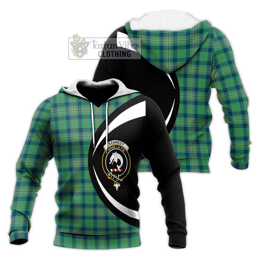 Kennedy Ancient Tartan Knitted Hoodie with Family Crest Circle Style Unisex Knitted Pullover Hoodie - Tartan Vibes Clothing