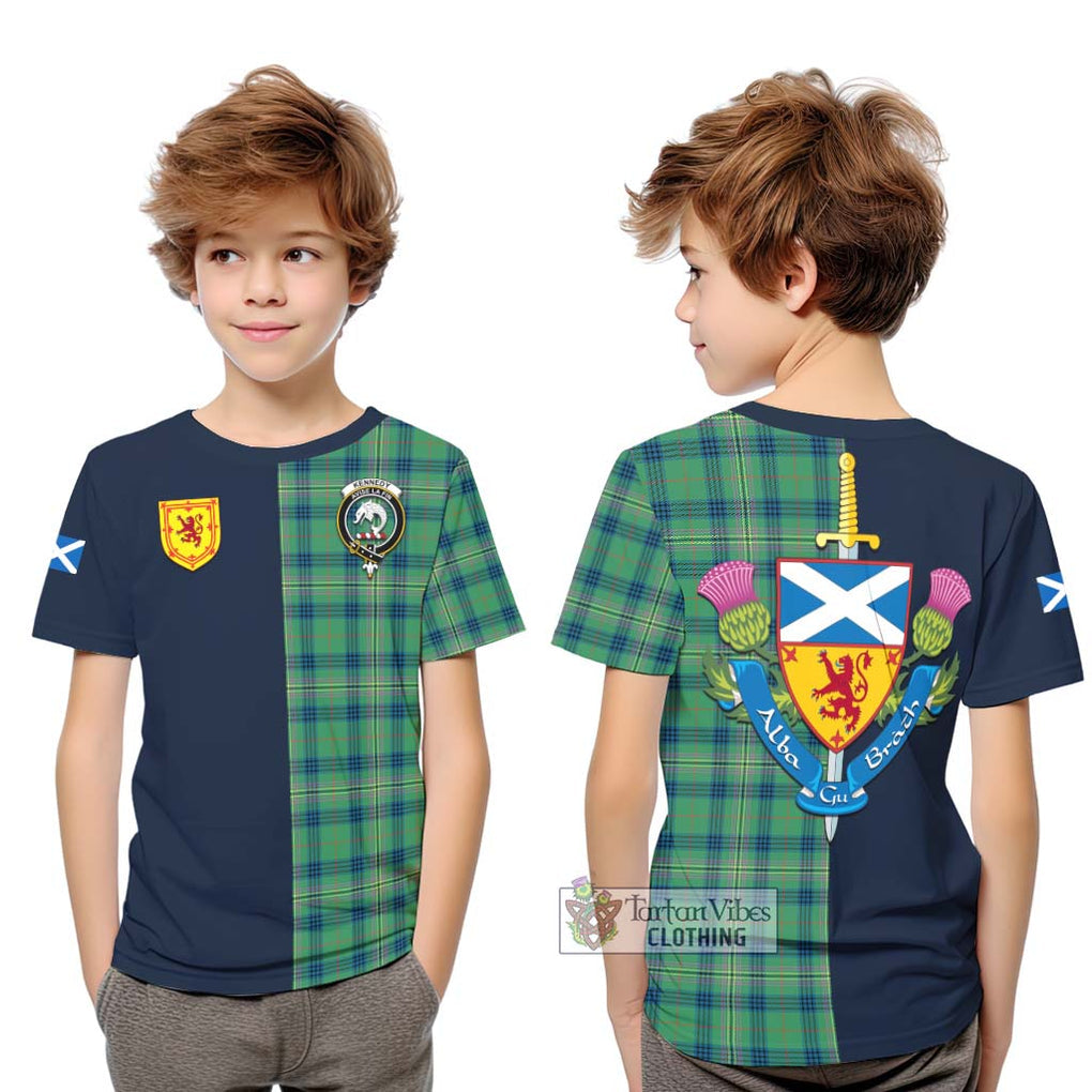 Tartan Vibes Clothing Kennedy Ancient Tartan Kid T-Shirt with Scottish Lion Royal Arm Half Style