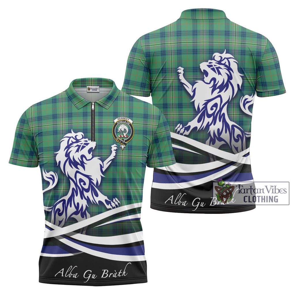 Kennedy Ancient Tartan Zipper Polo Shirt with Alba Gu Brath Regal Lion Emblem Unisex - Tartanvibesclothing Shop