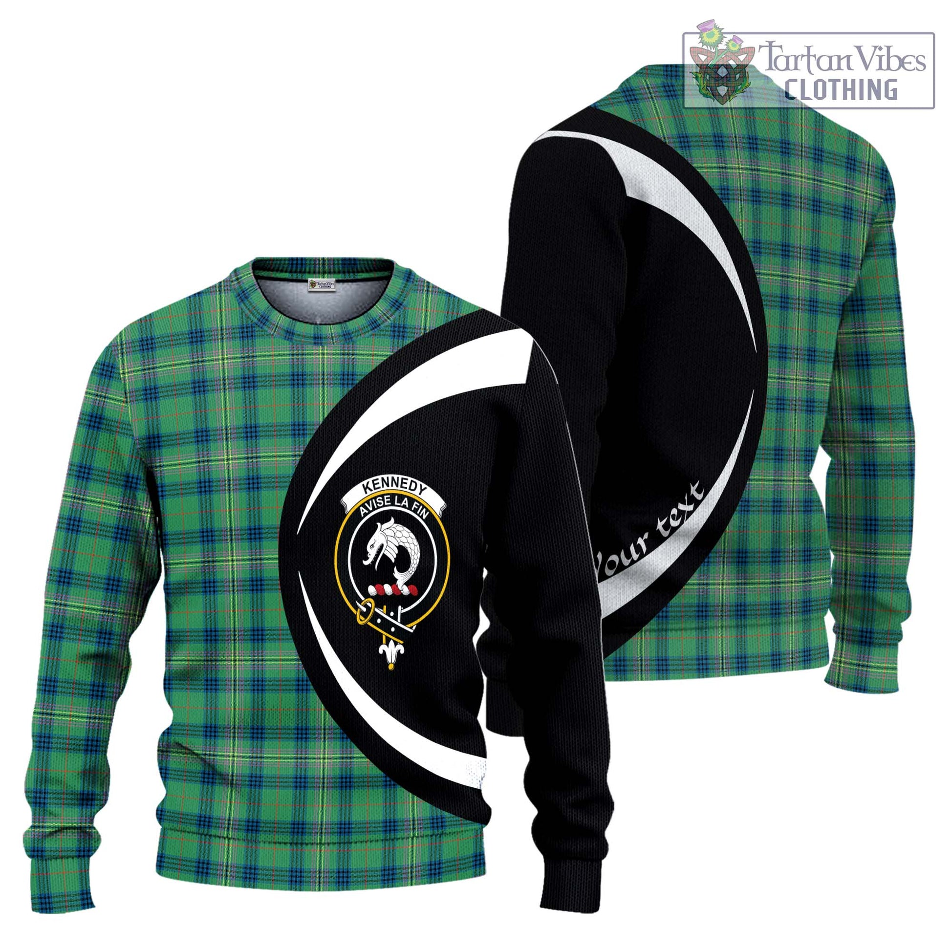 Kennedy Ancient Tartan Ugly Sweater with Family Crest Circle Style Unisex - Tartan Vibes Clothing