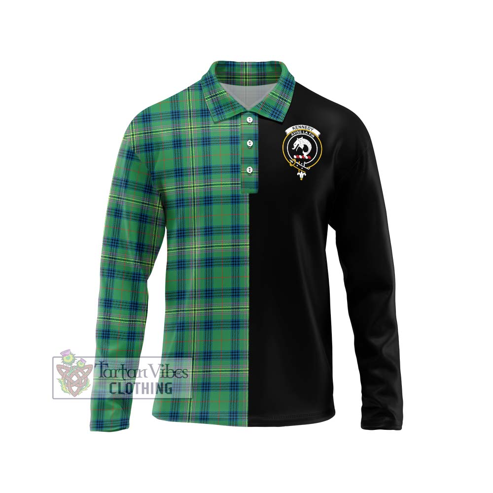 Kennedy Ancient Tartan Long Sleeve Polo Shirt with Family Crest and Half Of Me Style Unisex - Tartanvibesclothing Shop