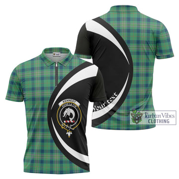 Kennedy Ancient Tartan Zipper Polo Shirt with Family Crest Circle Style