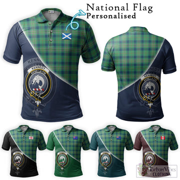 Kennedy Ancient Tartan Polo Shirt with Personalised National Flag and Family Crest Half Style