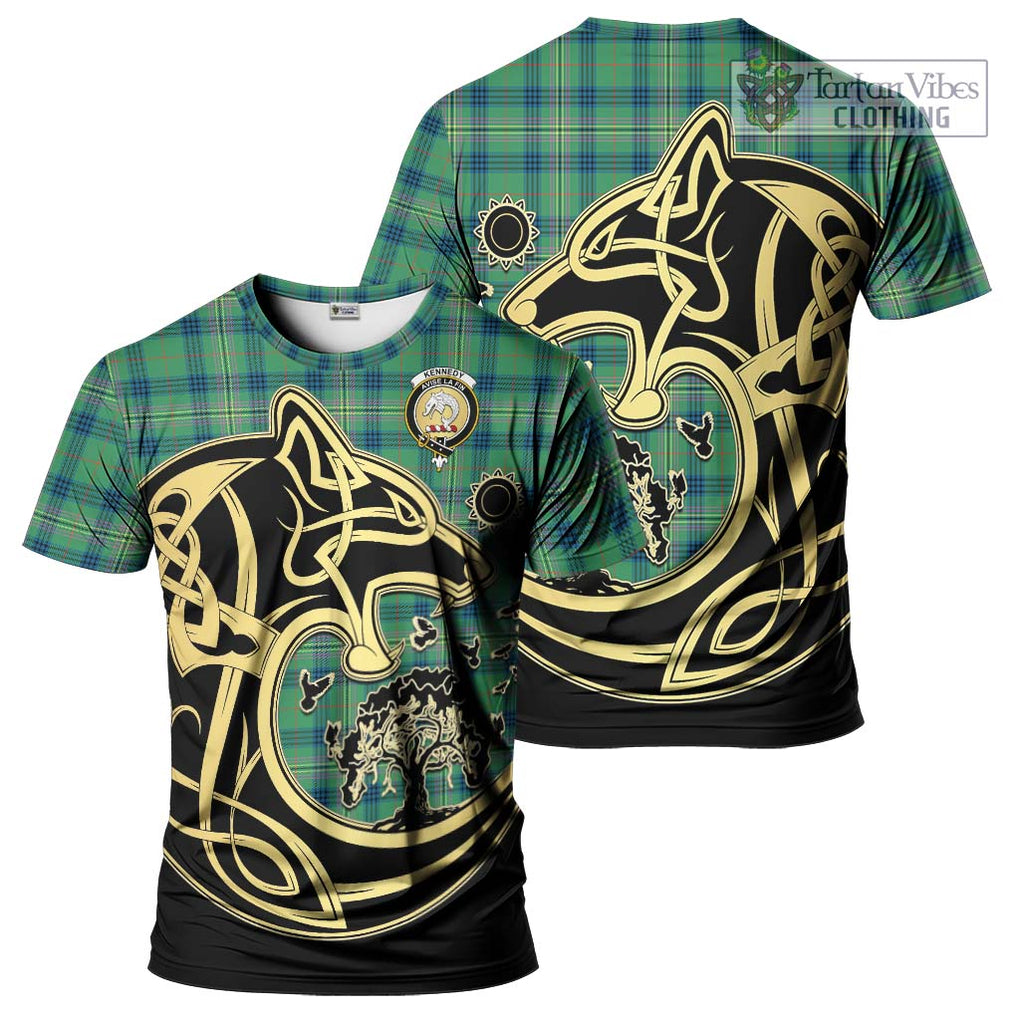 Kennedy Ancient Tartan T-Shirt with Family Crest Celtic Wolf Style Kid's Shirt - Tartan Vibes Clothing