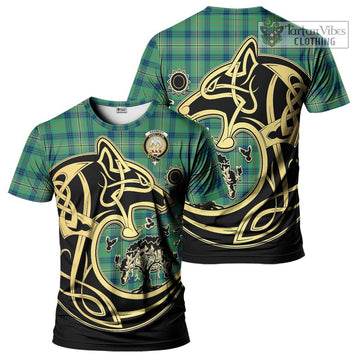 Kennedy Ancient Tartan T-Shirt with Family Crest Celtic Wolf Style