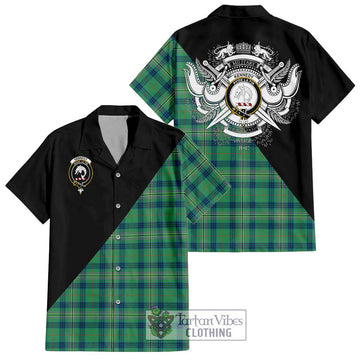 Kennedy Ancient Tartan Short Sleeve Button Shirt with Family Crest and Military Logo Style