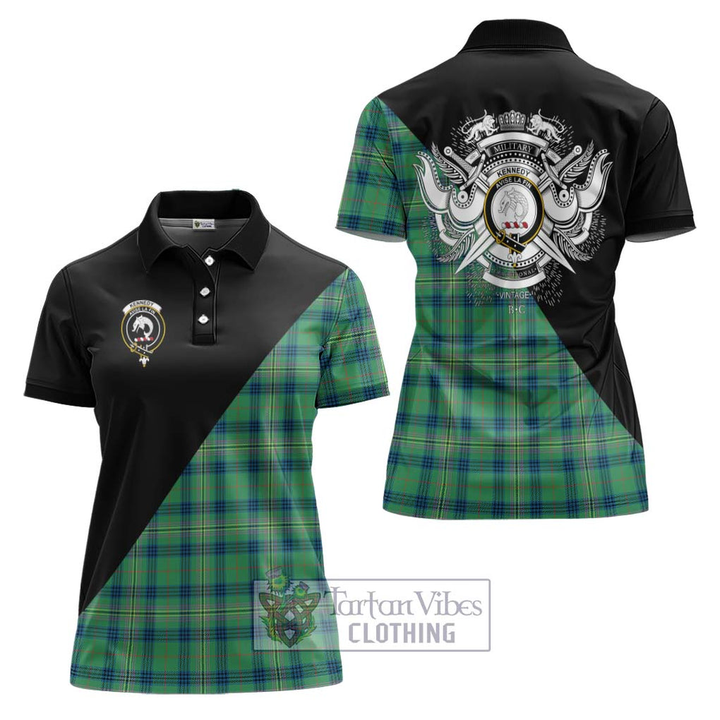 Kennedy Ancient Tartan Women's Polo Shirt with Family Crest and Military Logo Style Women - Tartanvibesclothing Shop