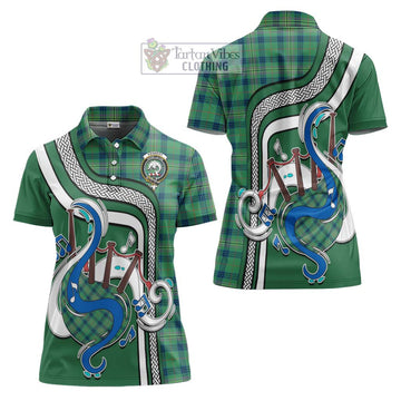 Kennedy Ancient Tartan Women's Polo Shirt with Epic Bagpipe Style