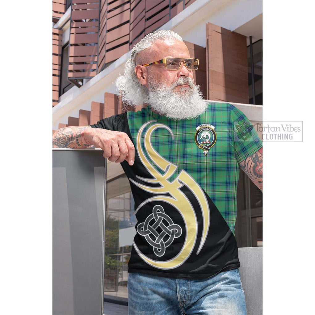 Tartan Vibes Clothing Kennedy Ancient Tartan Cotton T-shirt with Family Crest and Celtic Symbol Style