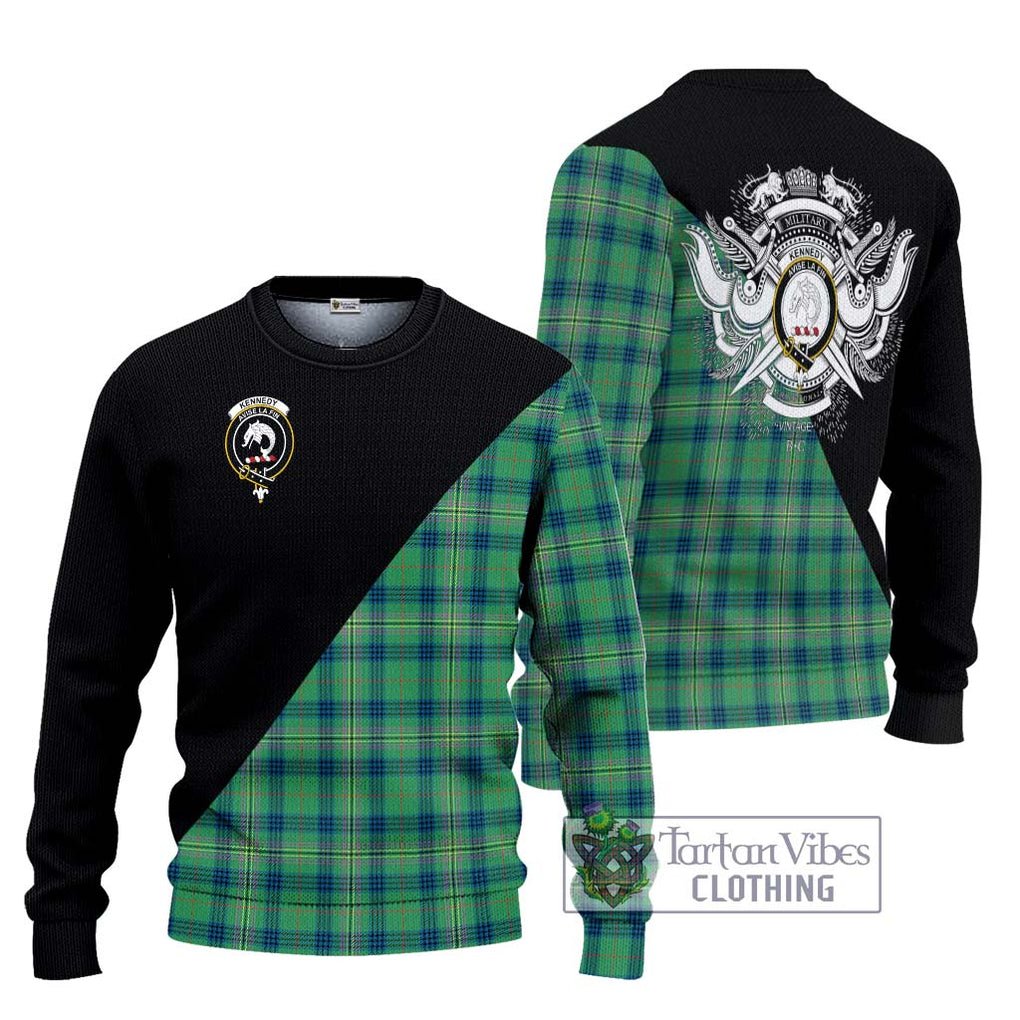 Kennedy Ancient Tartan Knitted Sweater with Family Crest and Military Logo Style Unisex - Tartanvibesclothing Shop