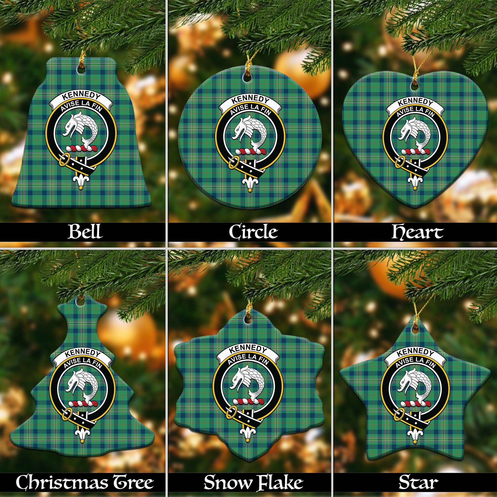 Kennedy Ancient Tartan Christmas Ornaments with Family Crest - Tartanvibesclothing